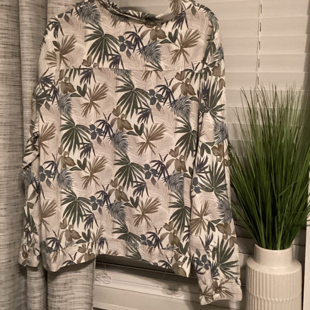 Dash-Tropical Leaf Print Button-Down Jacket 55%Linen - Picture 6 of 8